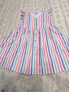 SHEIN Multicolor Striped Midi Dress - White, Pink, Purple, Orange, Blue, Teal